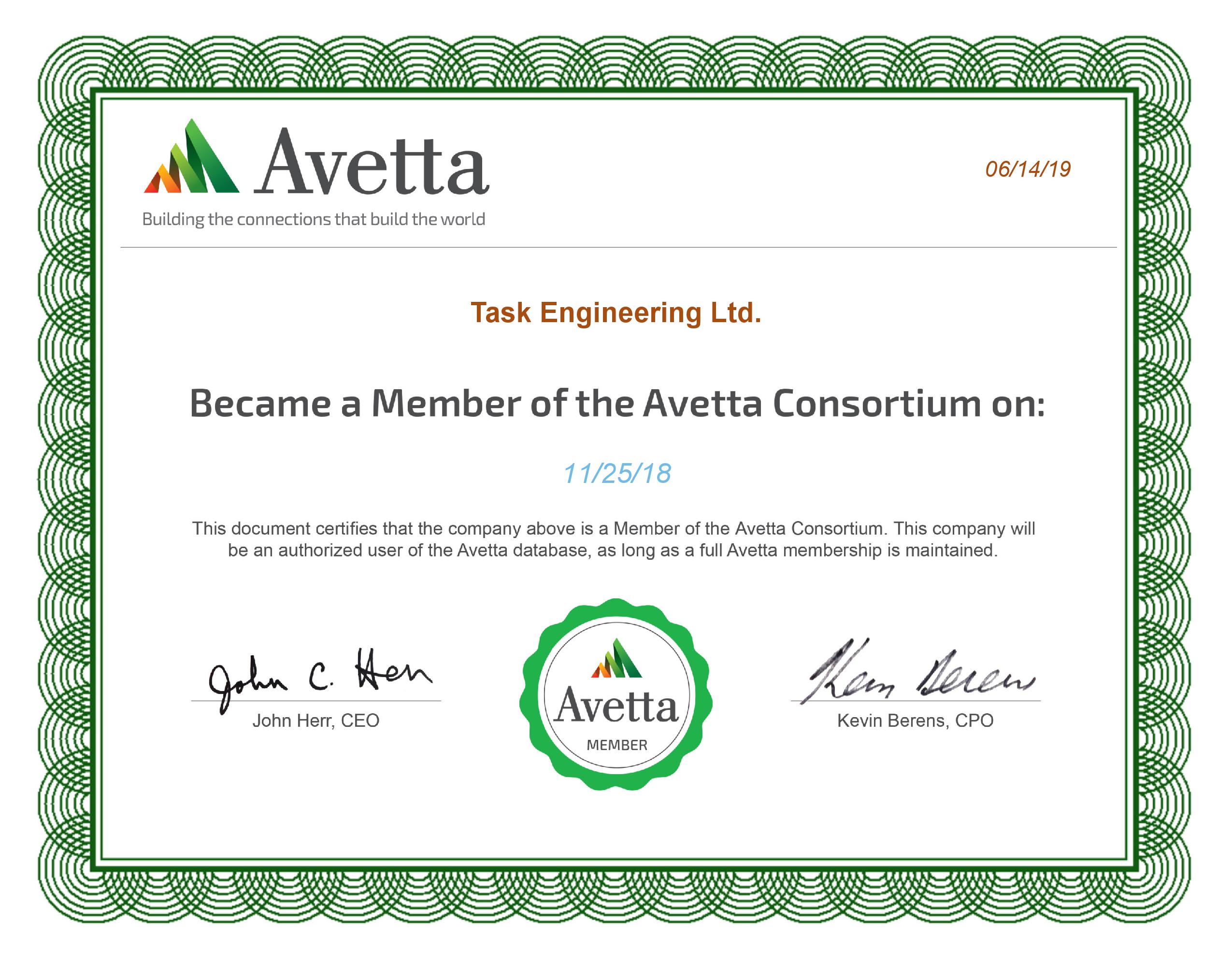 Avetta Certificate